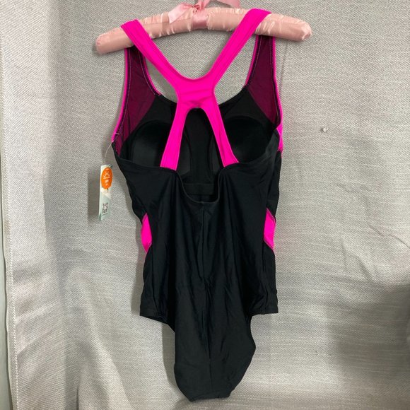 MY CHARMO Women Padded Bra Bathing Suit One Piece Sz SMALL Pink Black UPF 50+ - Picture 7 of 13